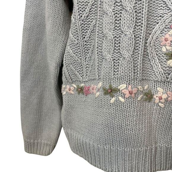 Shenanigans Womens Pastel Blue Vintage Embroidered Cable Knit Chunky Sweater M - Picture 6 of 16